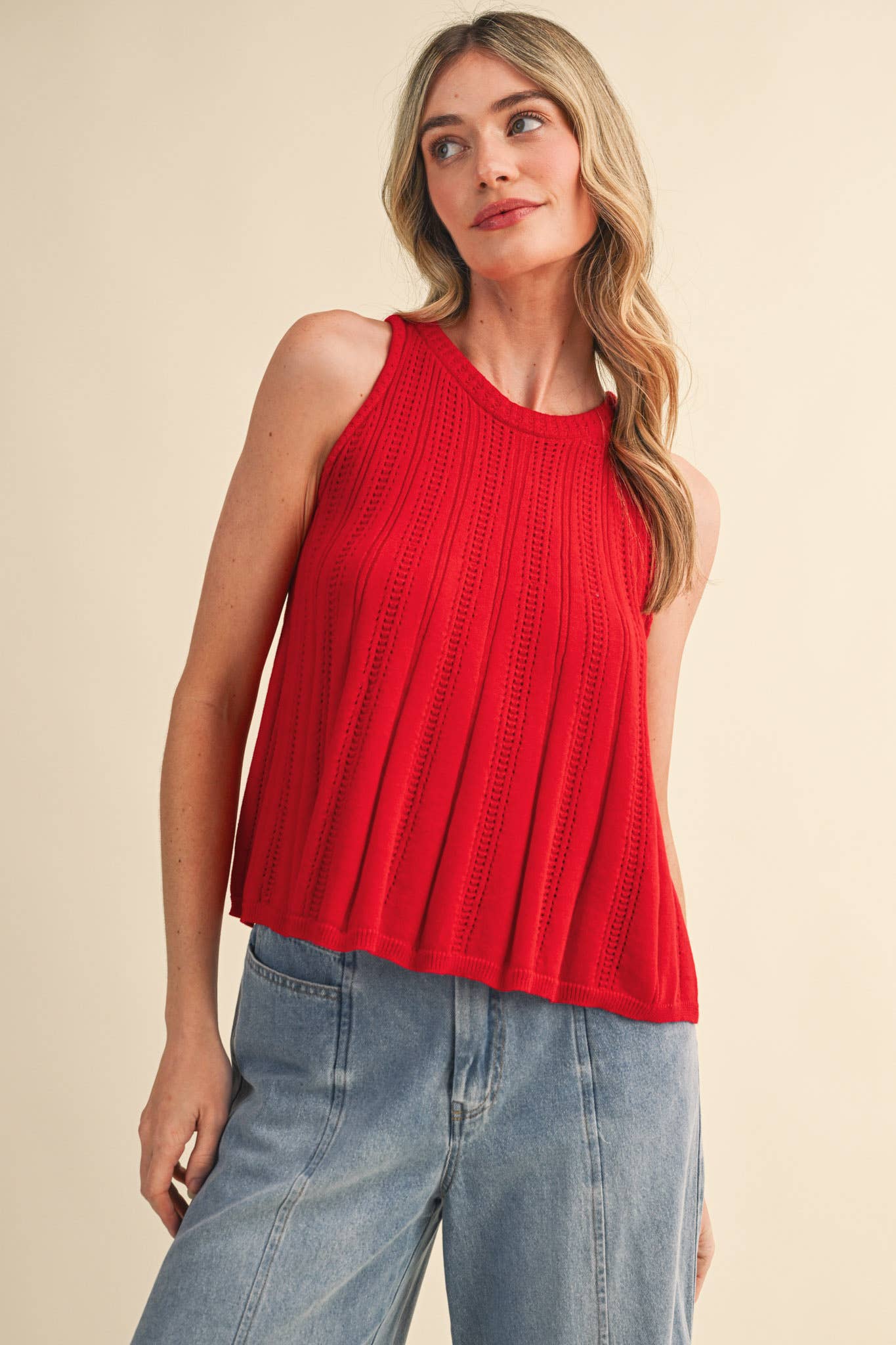Class Act (Red) Pointelle Sweater Tank