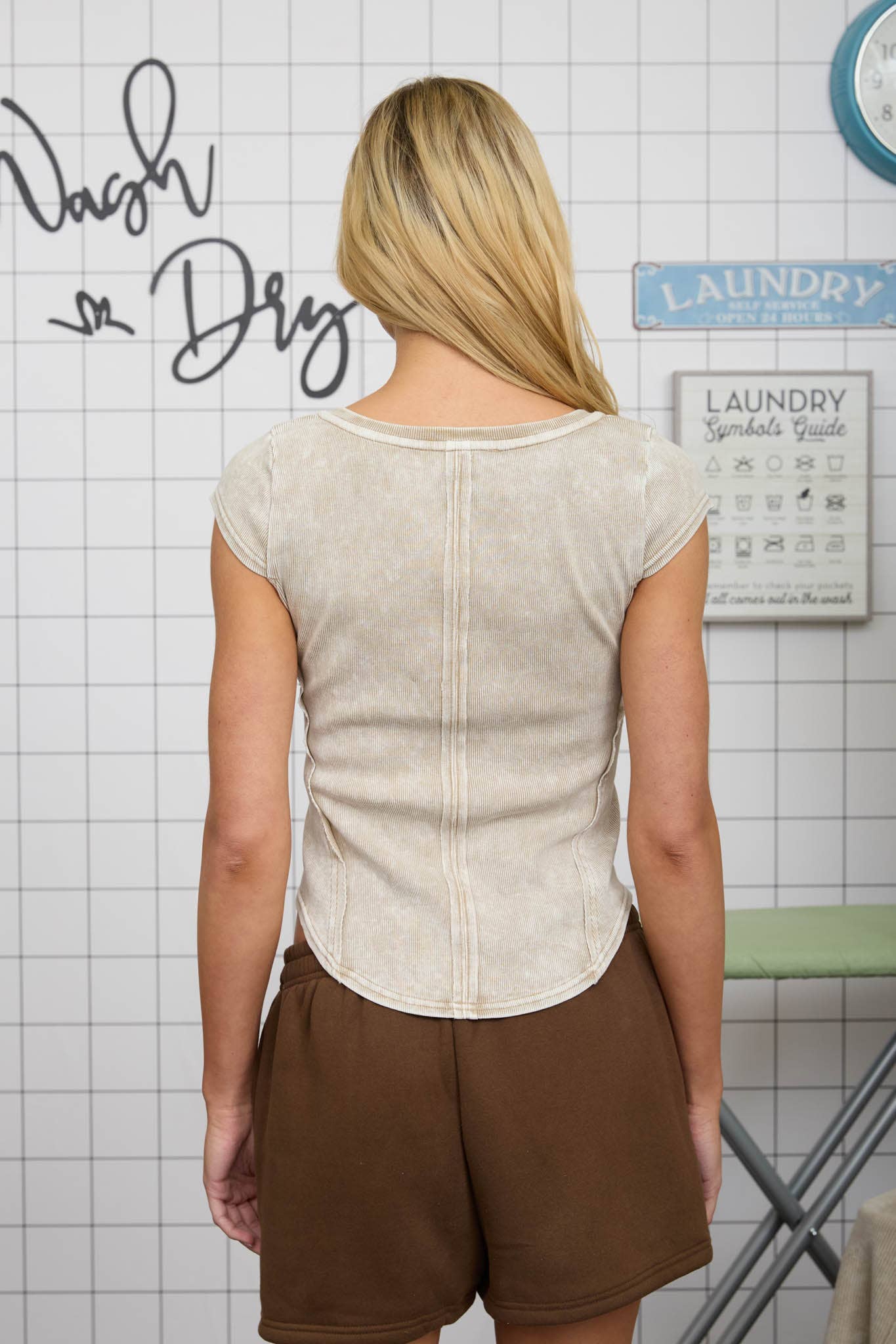 Go For It (Mocha) Washed SS Henley Top