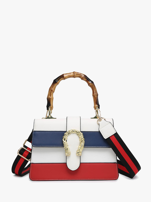 Anya (White) Color Block Crossbody w/ Guitar Strap