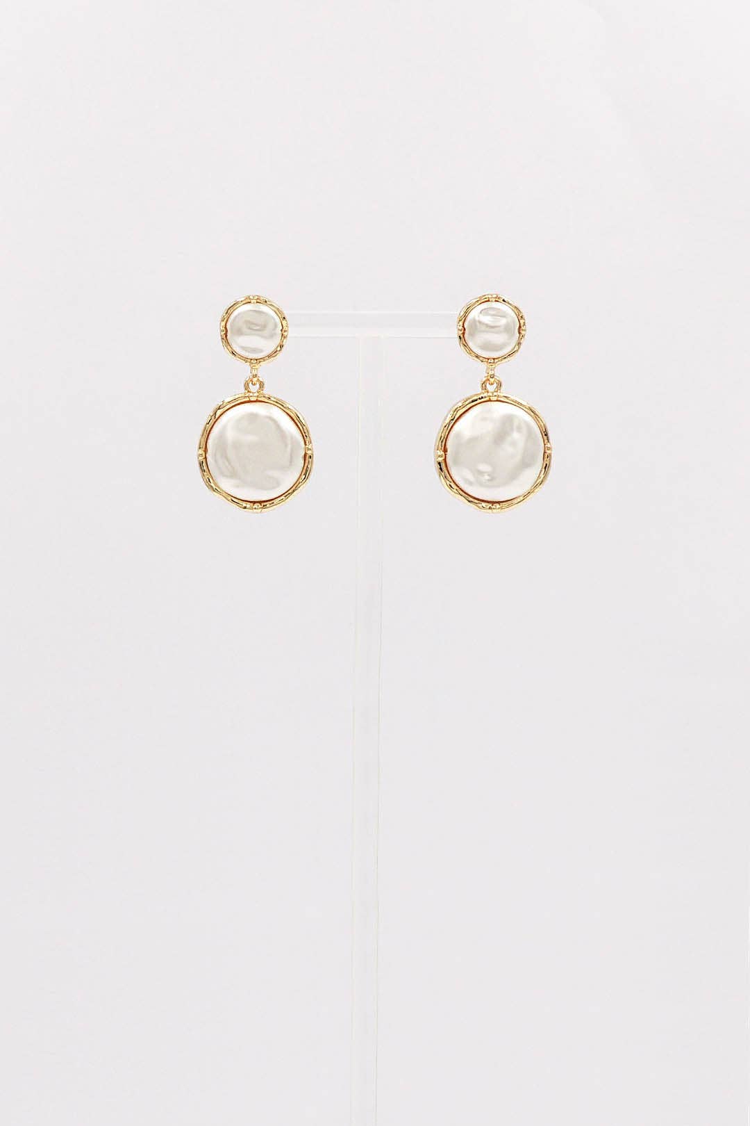 Pearl Double Drop Circle 1" Stud Earrings