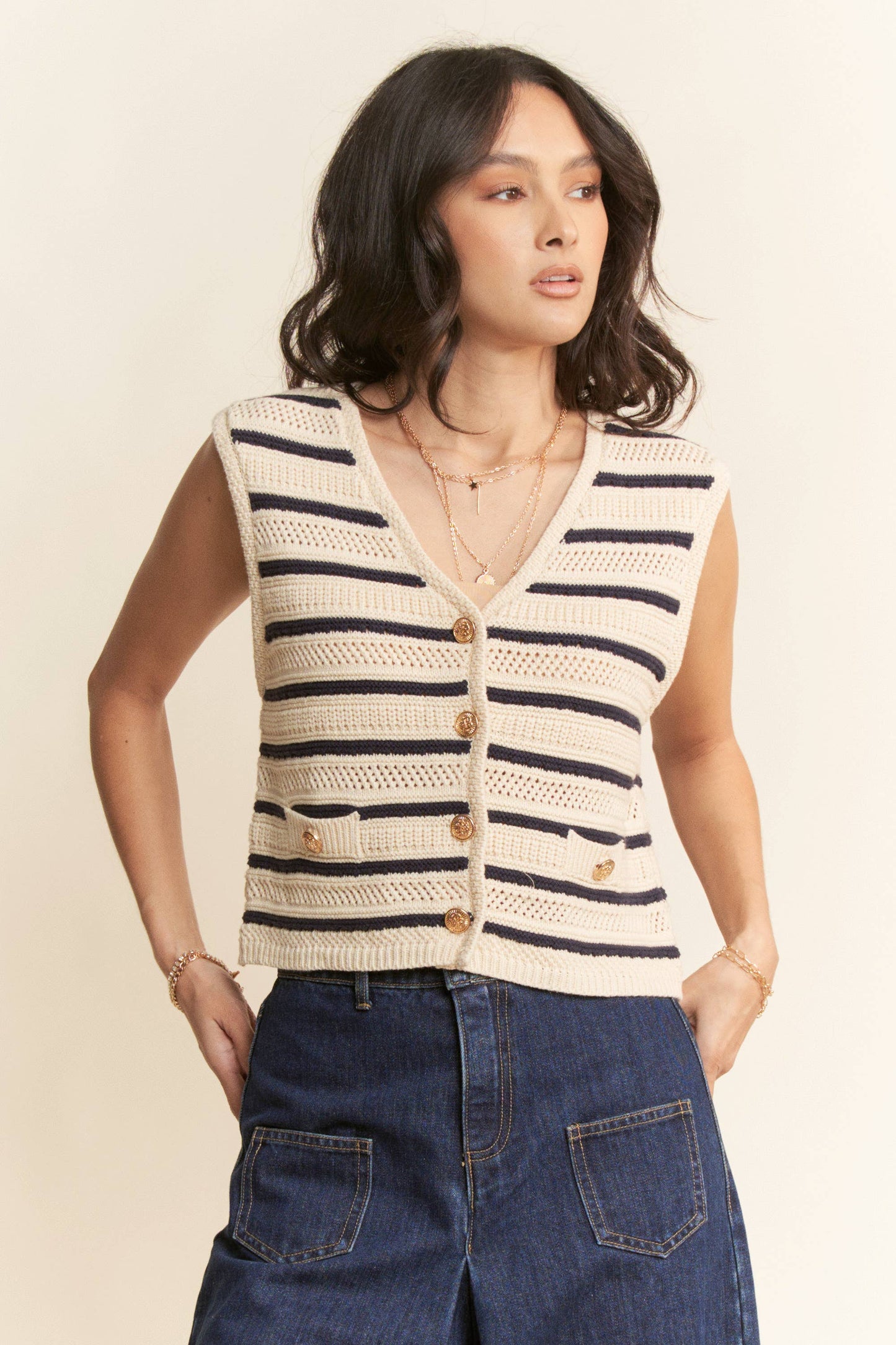 Bon Voyage (Navy/Wh) Stripe Knit Vest