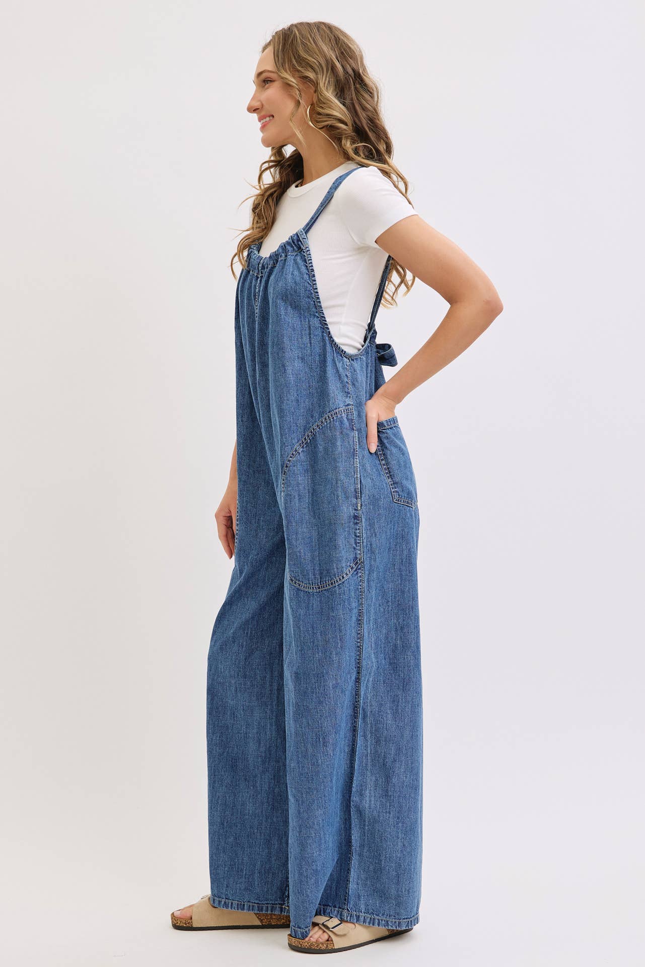 Knot Worried Tie Back Denim Overalls