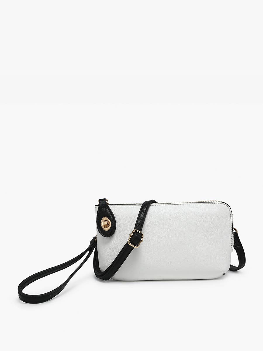 Kendall (Blk/Wh) Crossbody/Wristlet w/ Twist Lock Closure