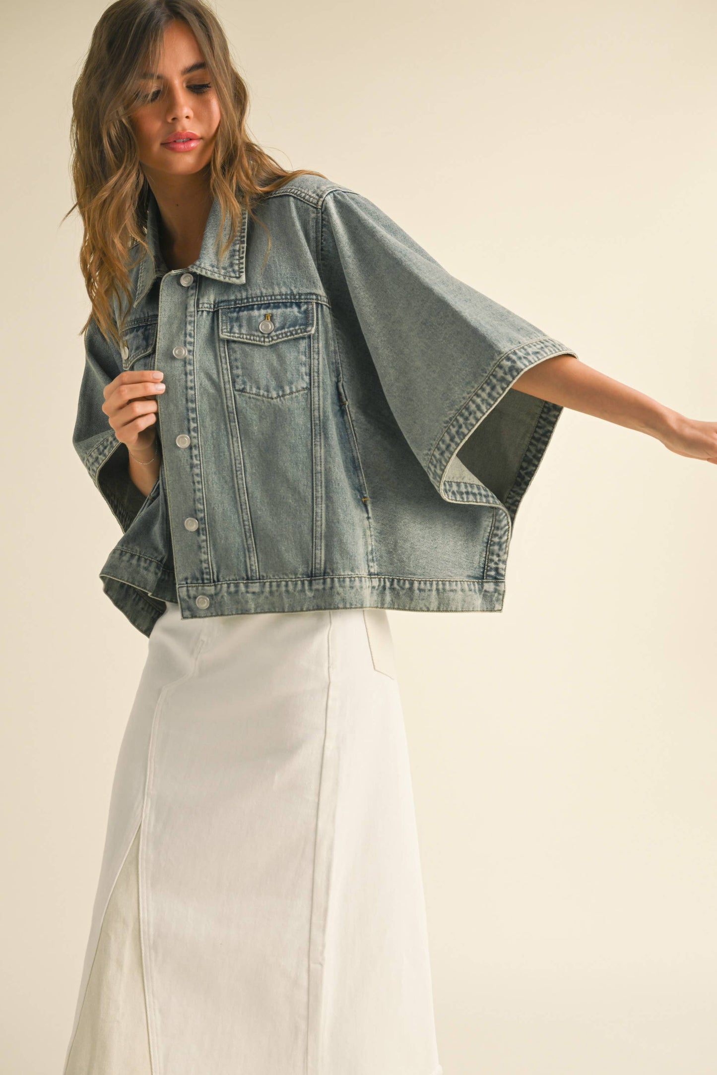 New Ways Cape Sleeve Denim Jacket