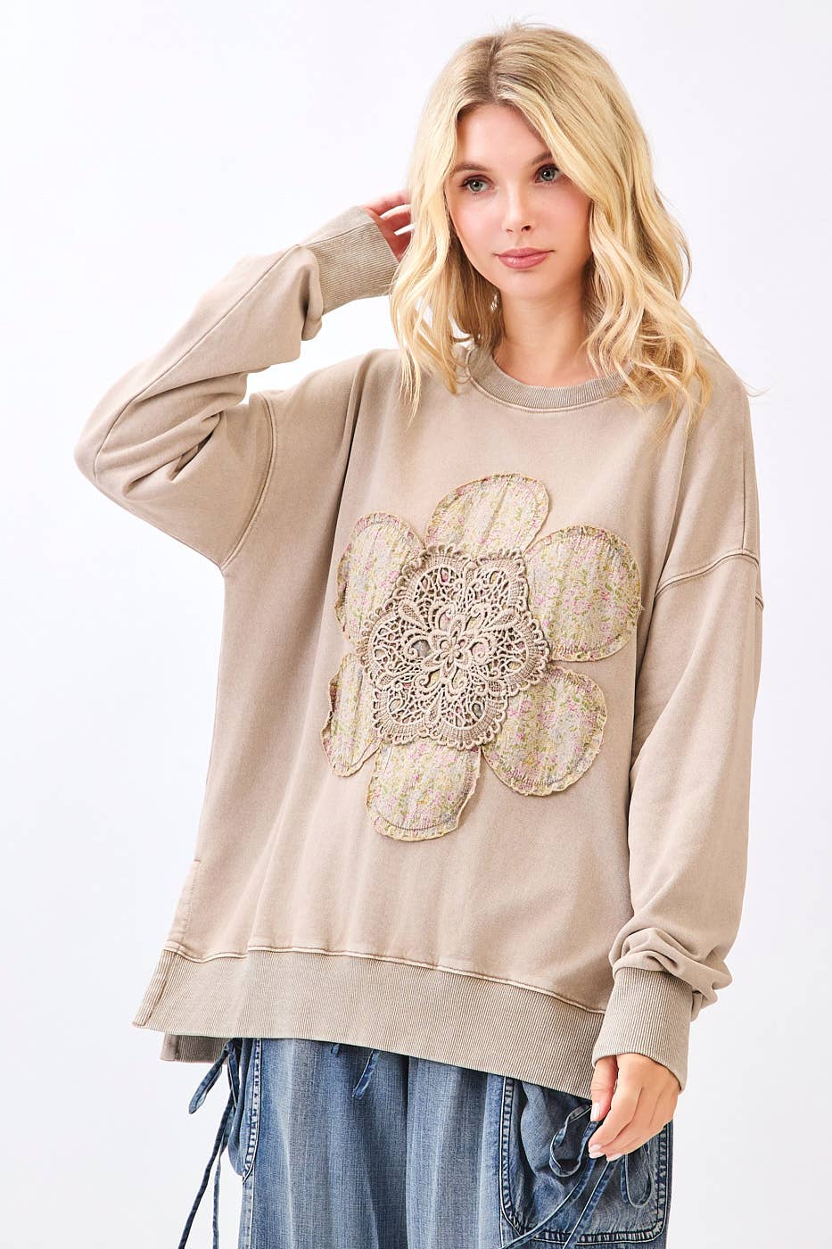 Fall Frolic (Mocha) Patched Flower Top