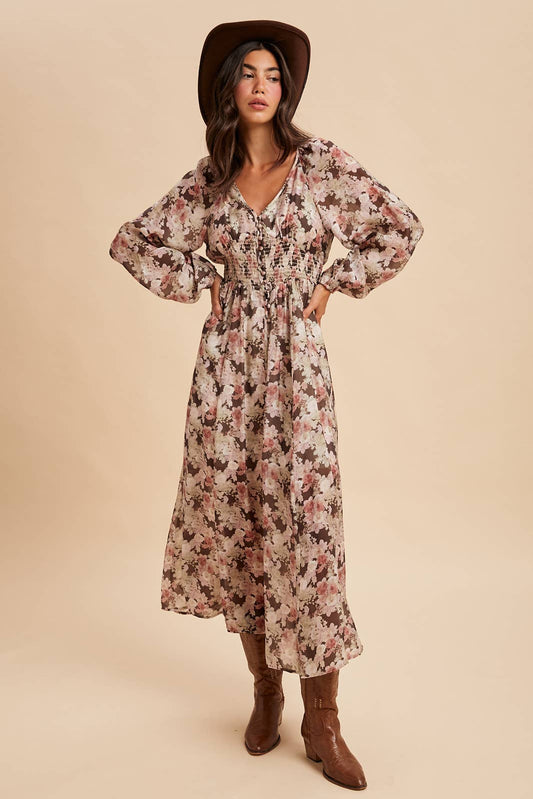 Acadian Sunrise (Mocha) Floral Maxi Dress