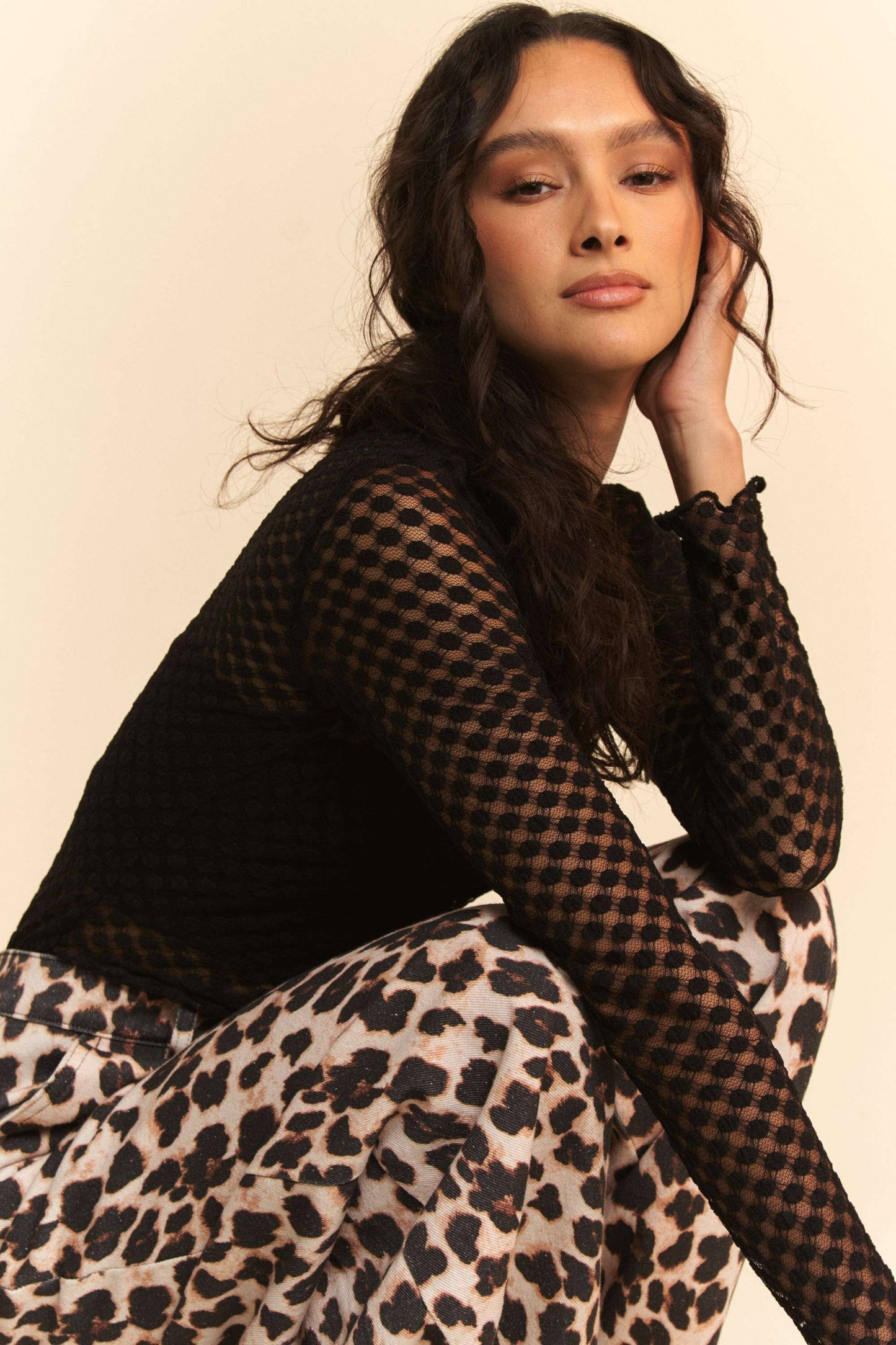 My Hope (Black) LS Dot Lace Mesh Top