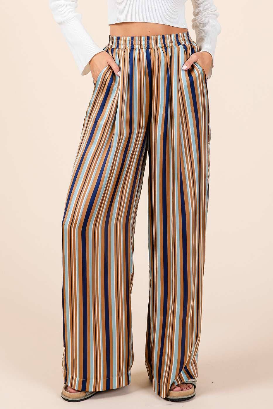 Seeing Stripes (Navy Multi) Satin Pants