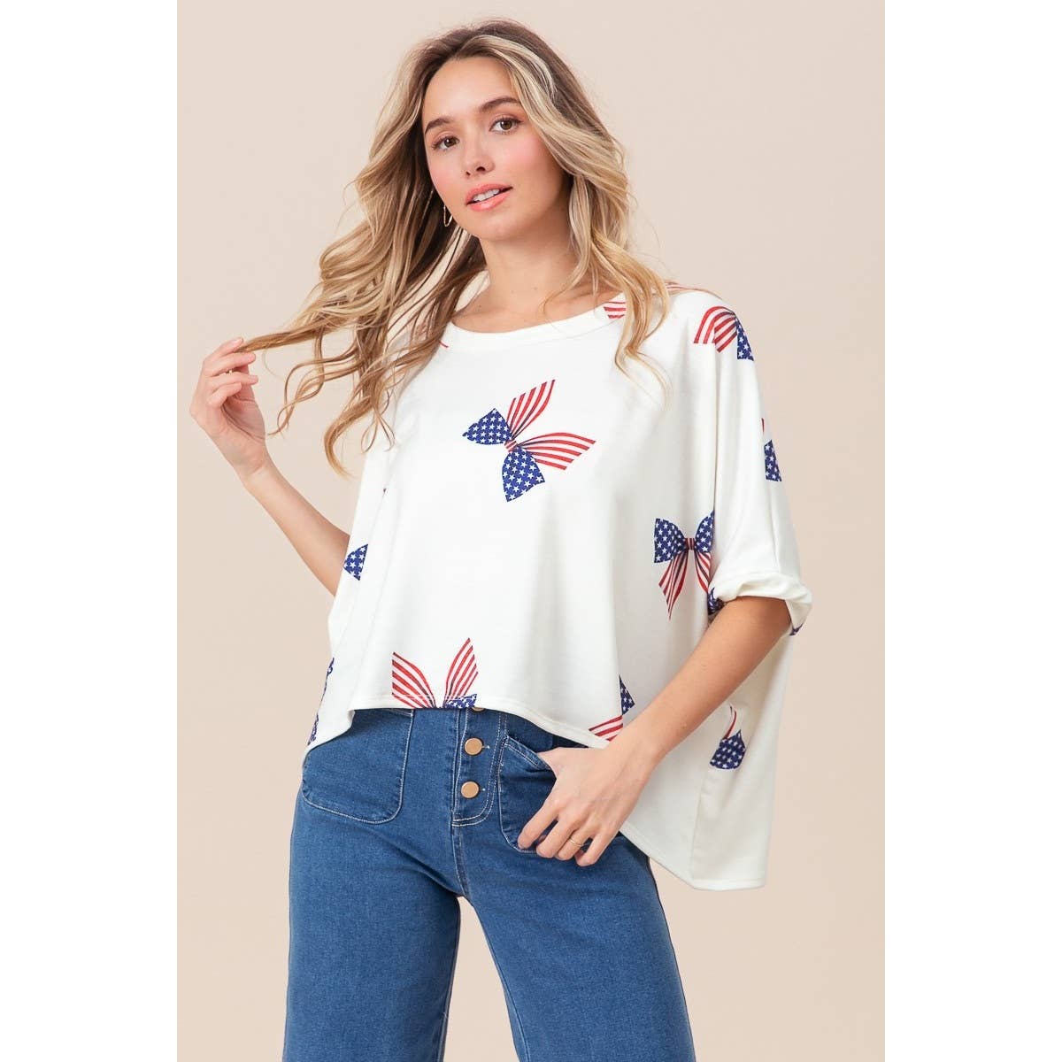 American Girl Bow Print Dolman Top