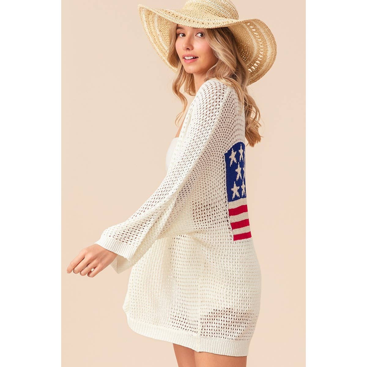 All American (Ivory) Dolman Flag Cardigan