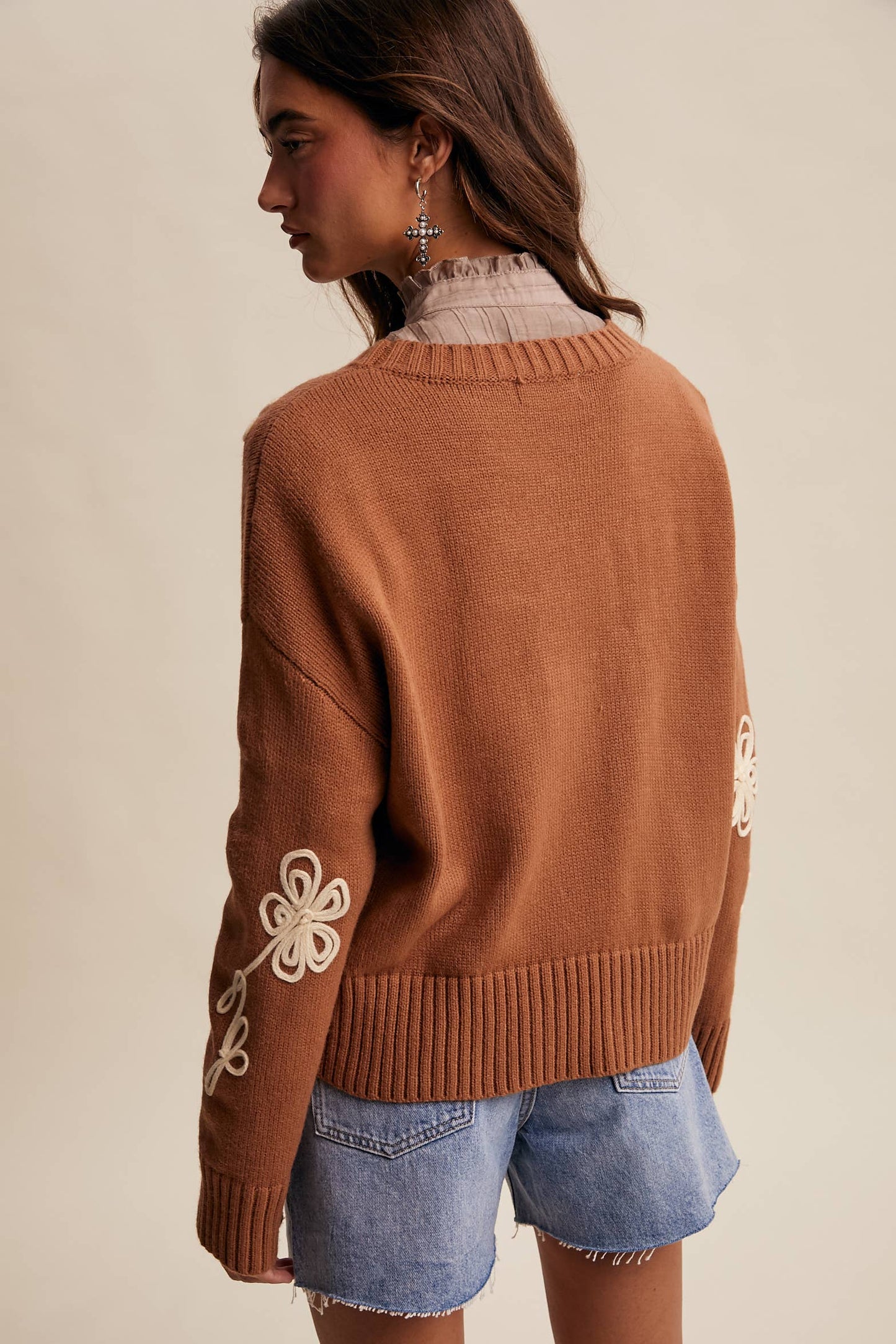 Whimsical Way Floral Embroidered Sweater