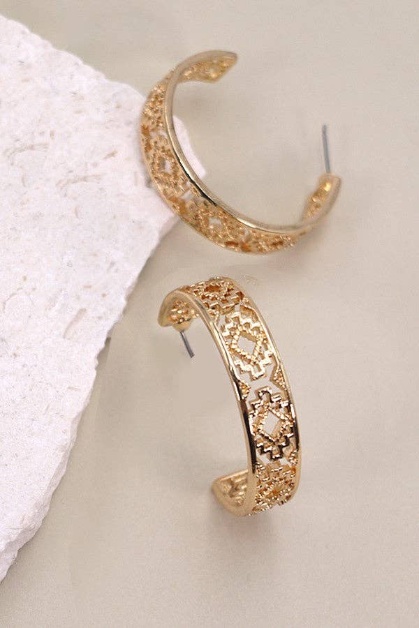 Aztec Cut Out Hoop Earrings (Gold)
