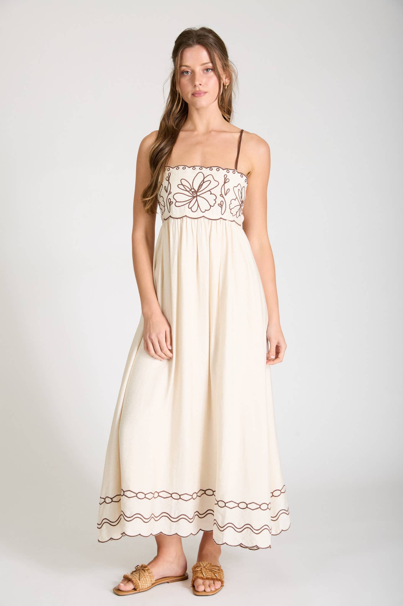 Effortlessly Pretty Embroidered Scallop Dress
