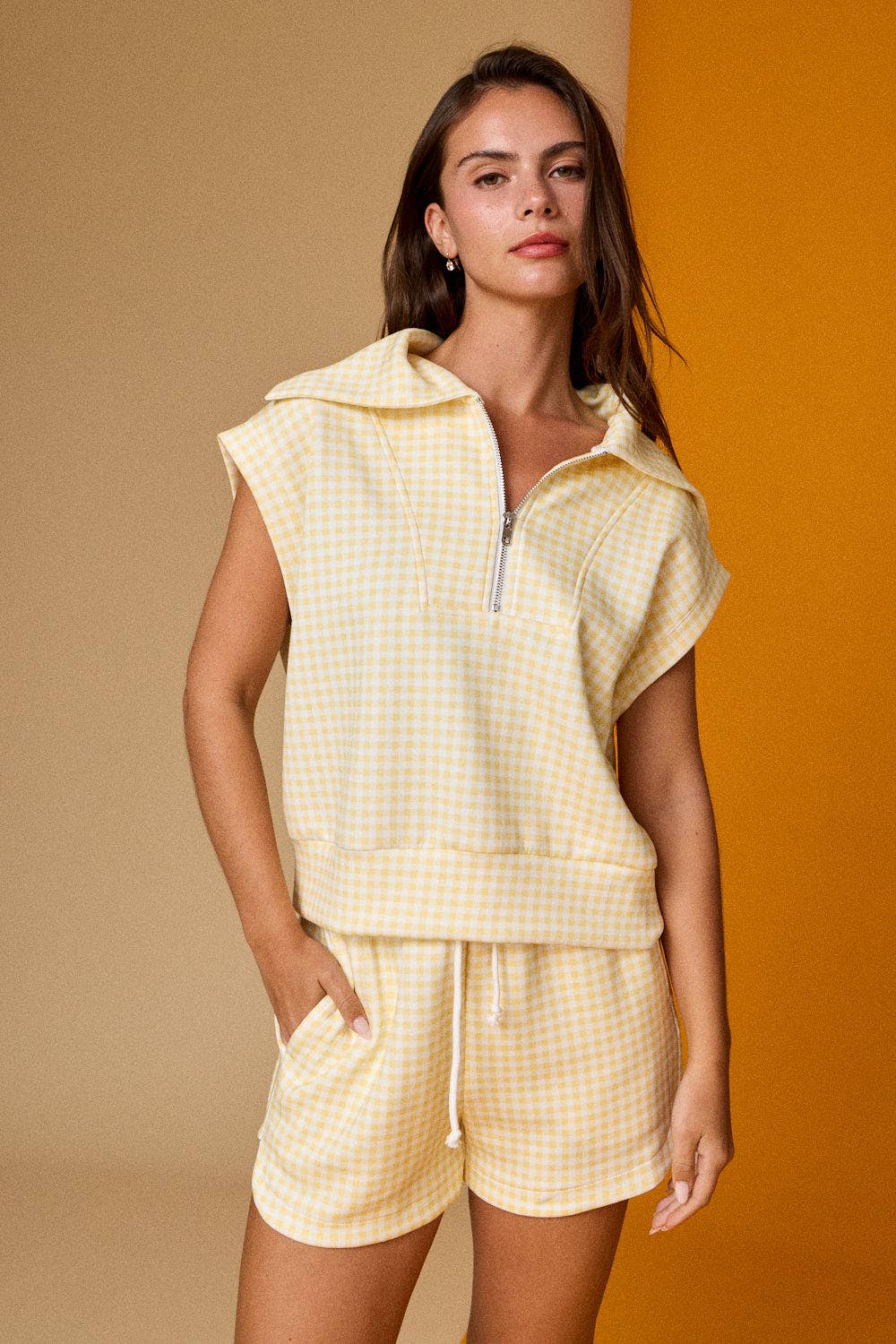 Go Go Gingham (Yellow) Zip Up Top