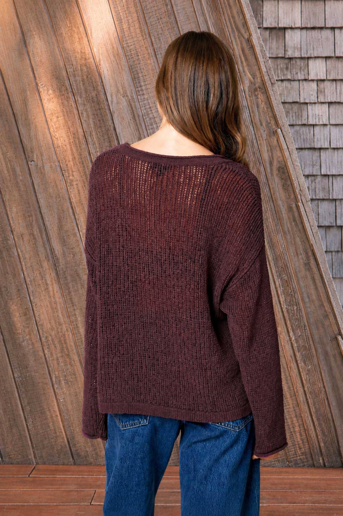 Knit To Be (Plum) Split Neck Sweater