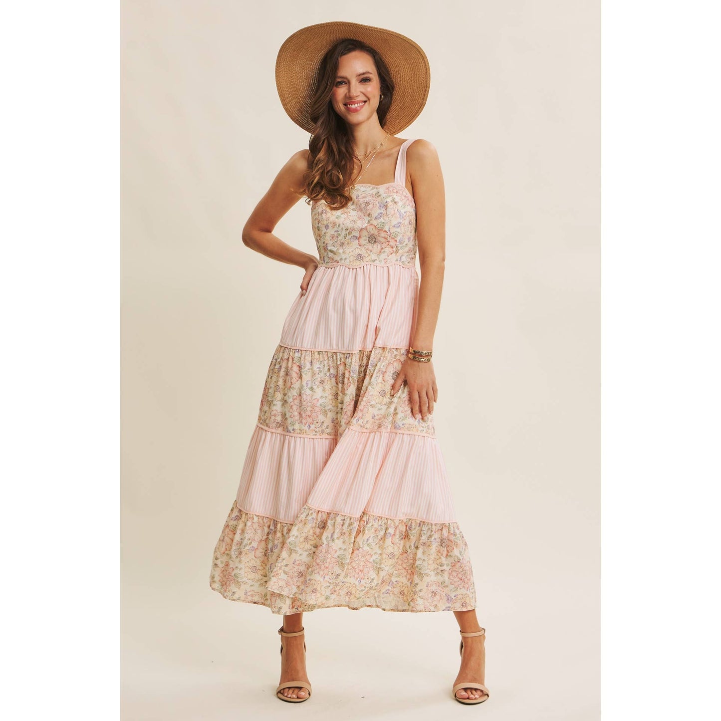 Dreamy Day (Pink) Floral & Stripe Dress