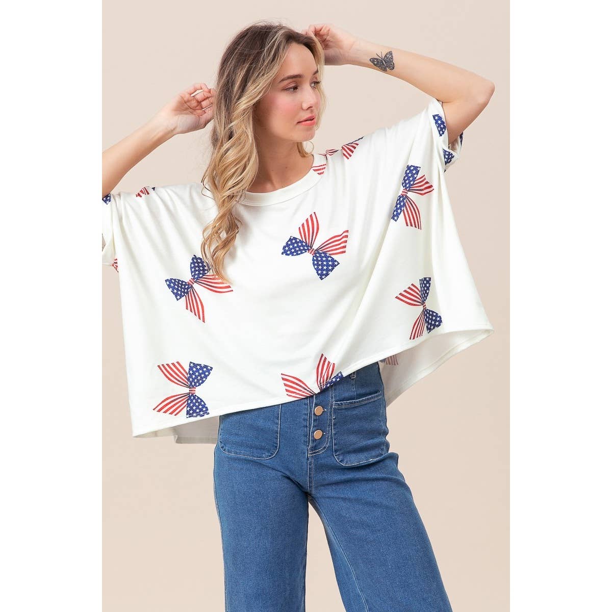 American Girl Bow Print Dolman Top