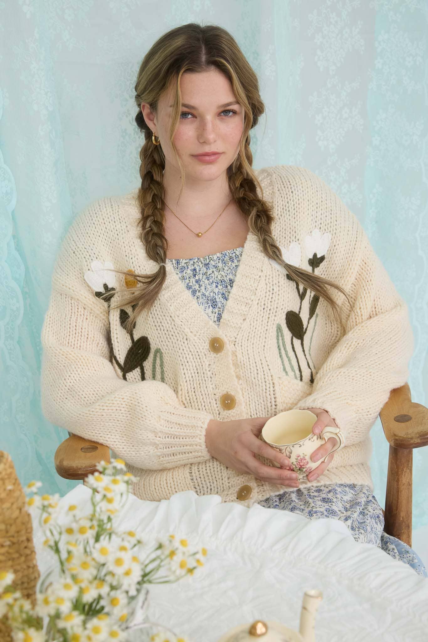 Tulip Fields Flower Embroidered Cardigan