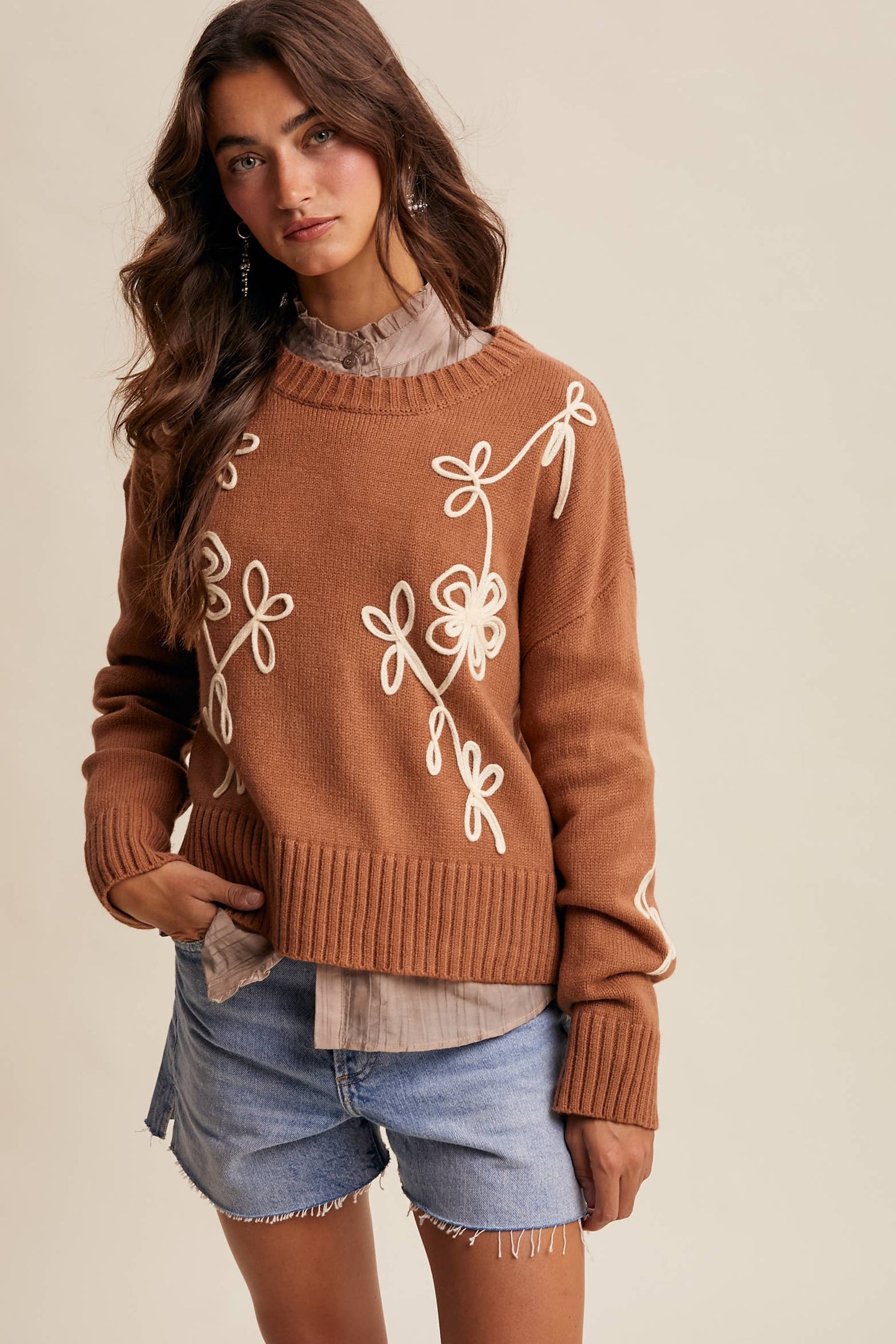 Whimsical Way Floral Embroidered Sweater
