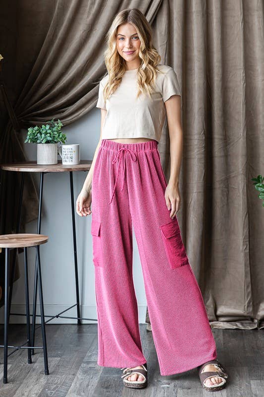 Casual Cargo (Pink) Ribbed Knit Pants