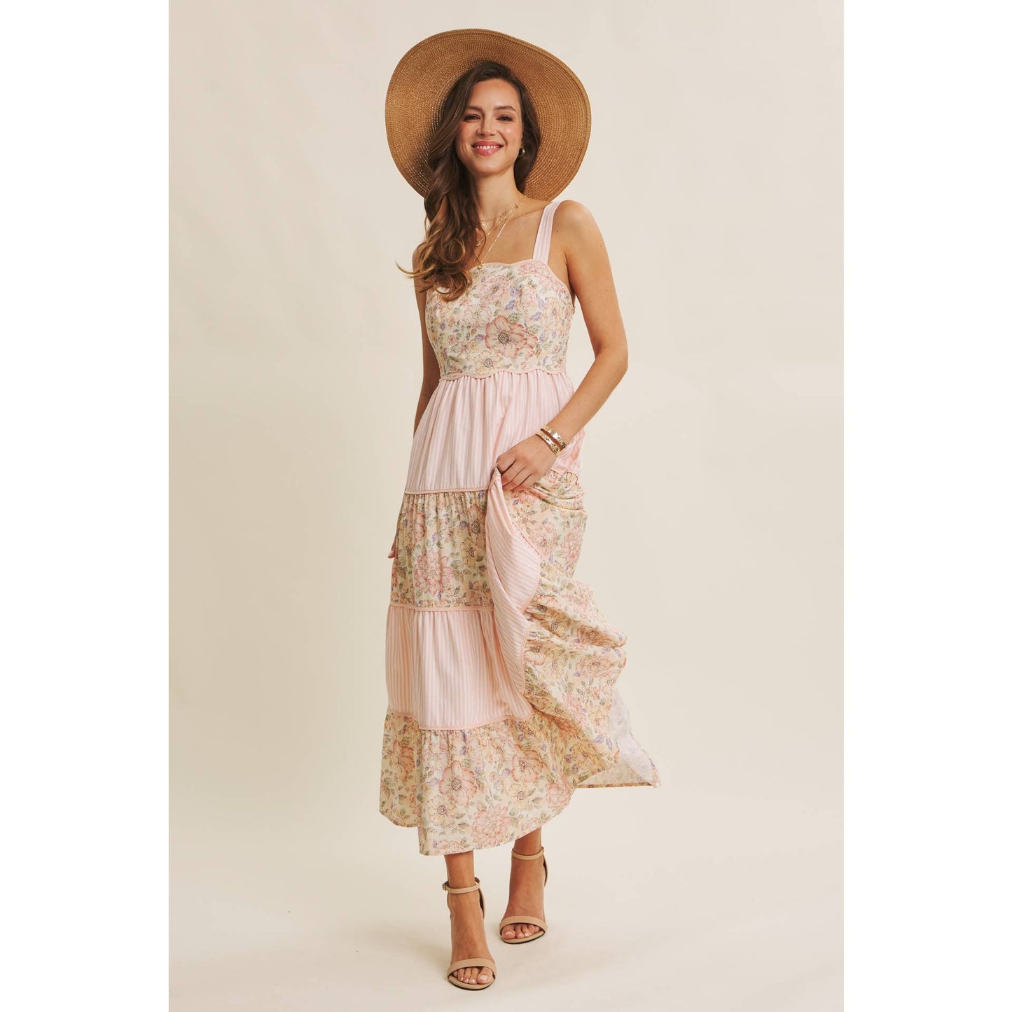 Dreamy Day (Pink) Floral & Stripe Dress