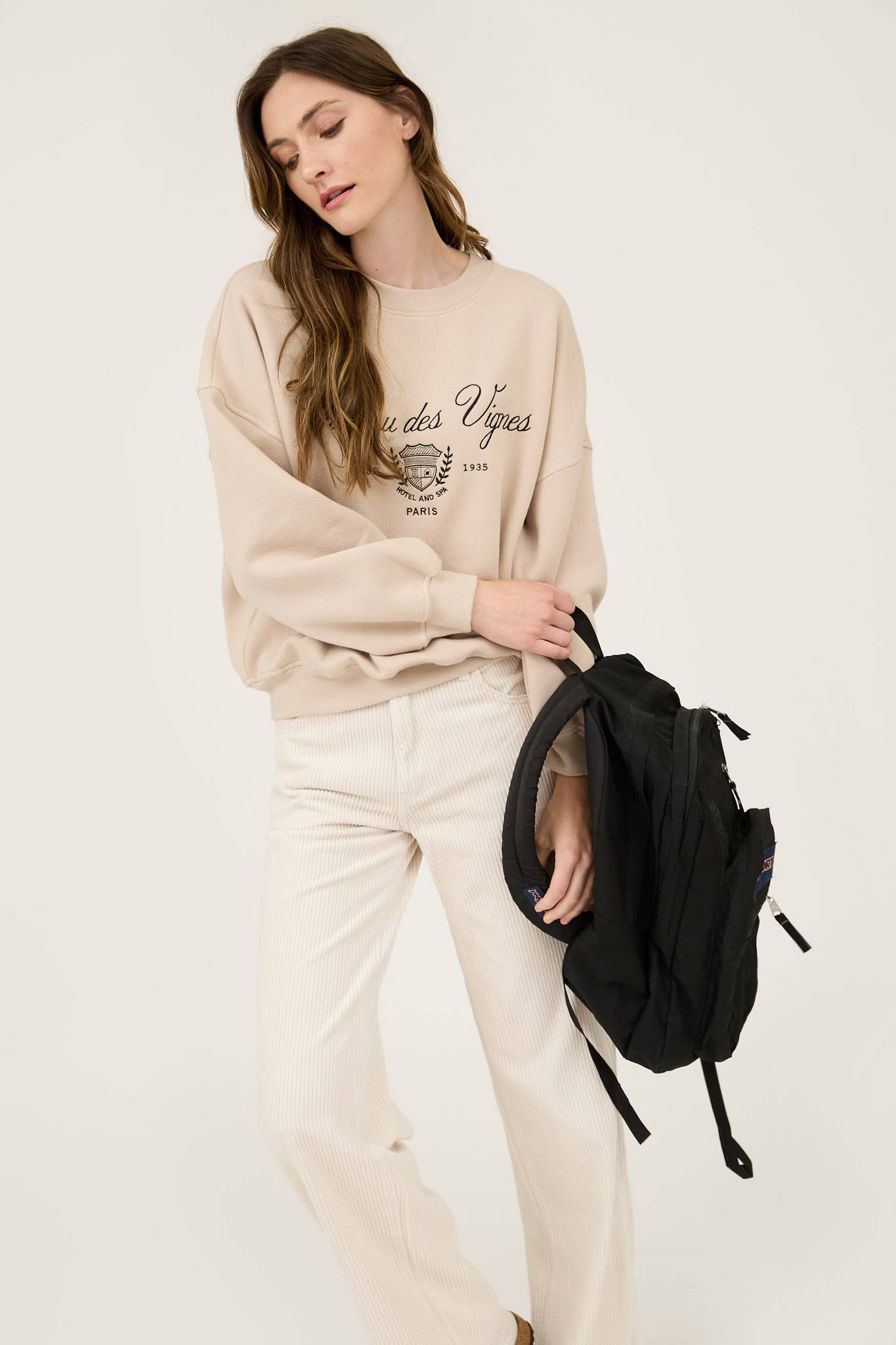 Paris (Tan) Embroidered Crewneck