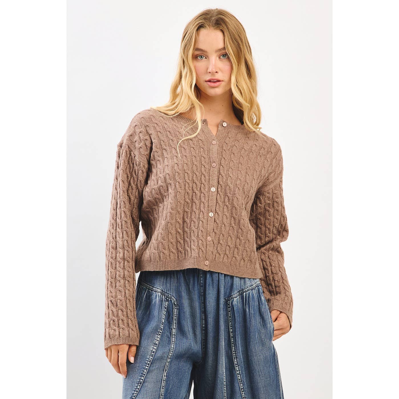 Wrapped Up (Mocha) Cable Knit Cardigan