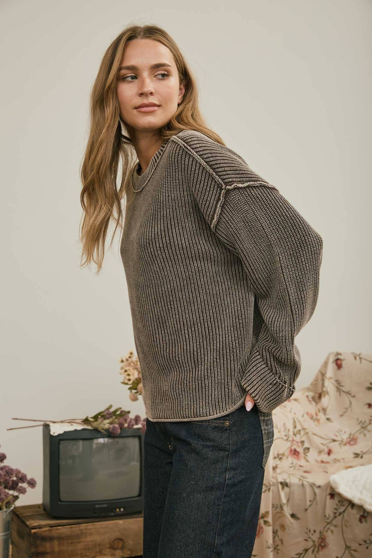 Knit To Be (Dk Brn) Cotton Sweater