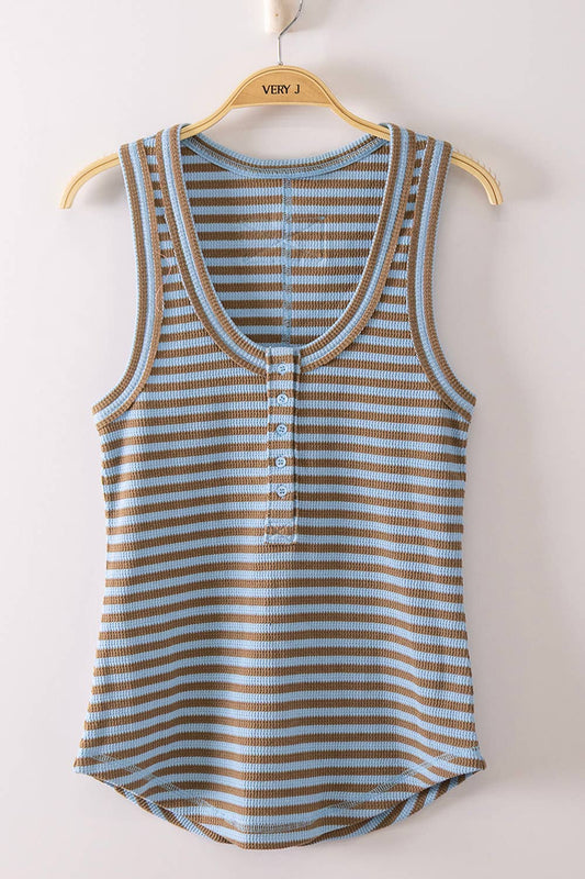 On Solid Ground (Sky/Mocha) Stripe Tank
