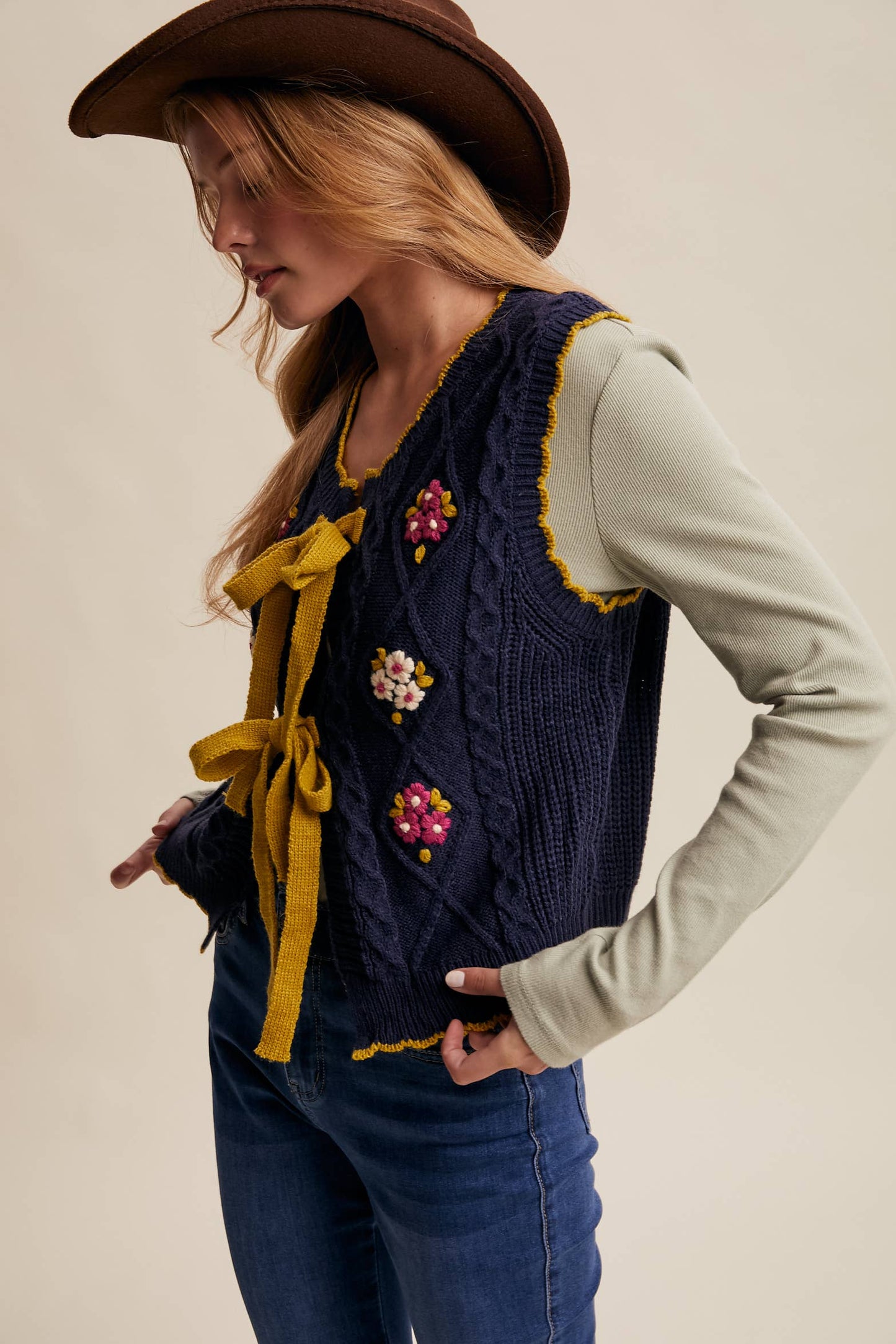 Vintage Views (Navy) Embroidered Vest