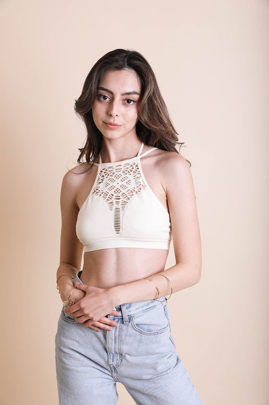 Floral Cutout Seamless Bralette (Ivory)