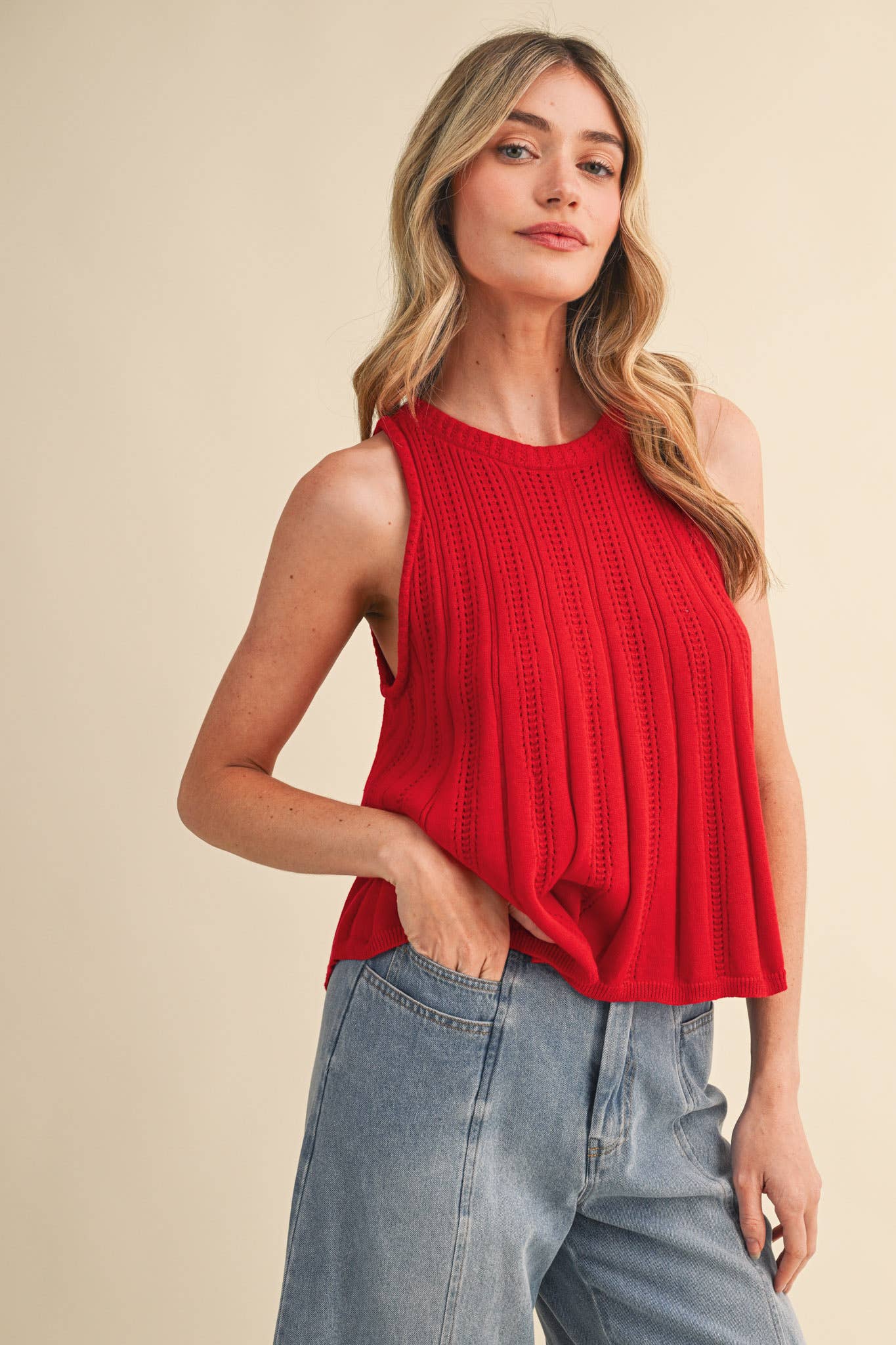 Class Act (Red) Pointelle Sweater Tank