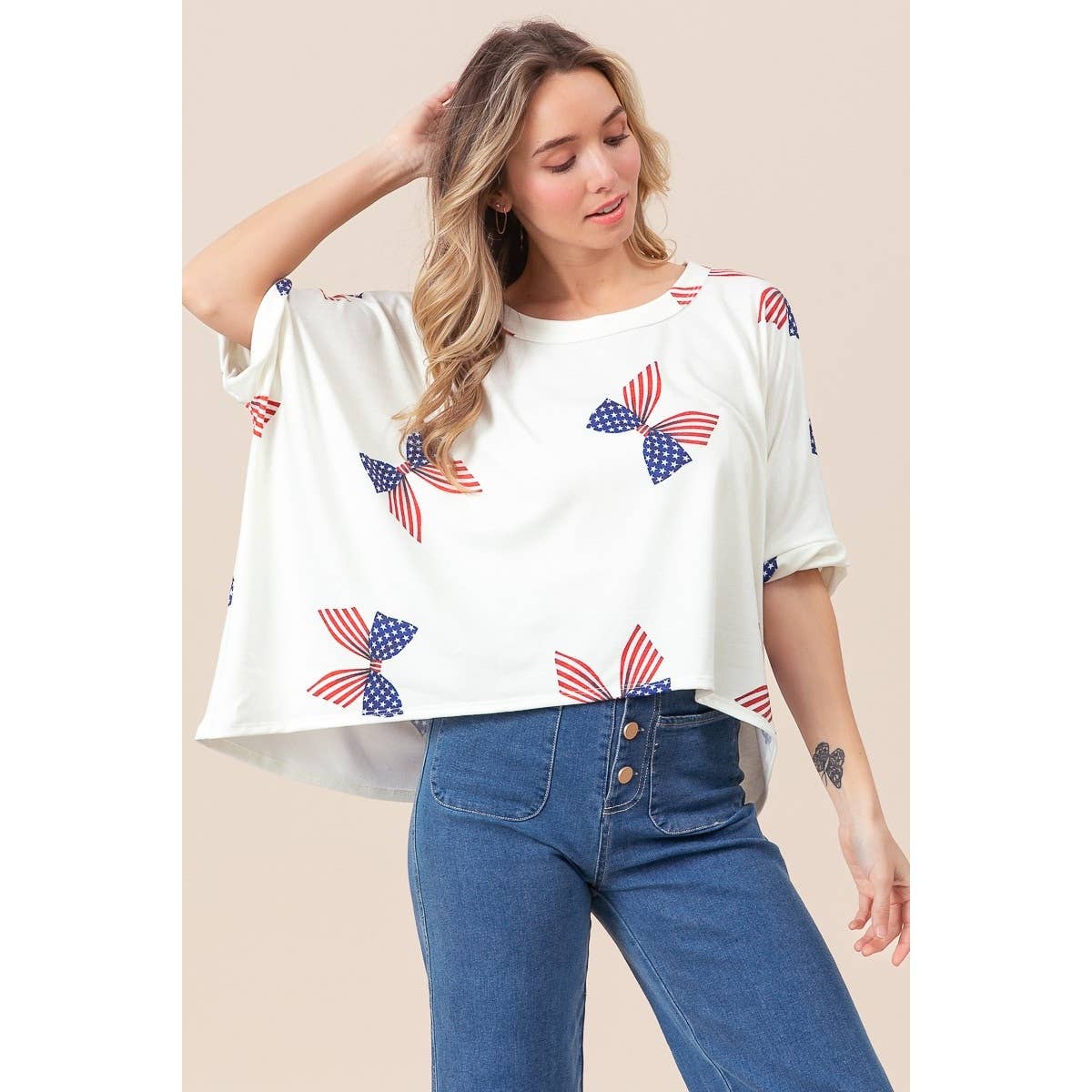 American Girl Bow Print Dolman Top