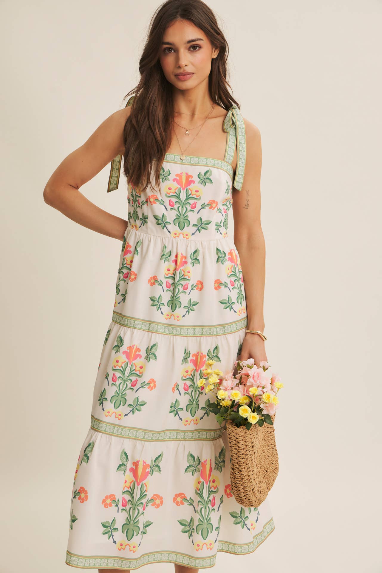 French Romance Shoulder Tie Midi Dress