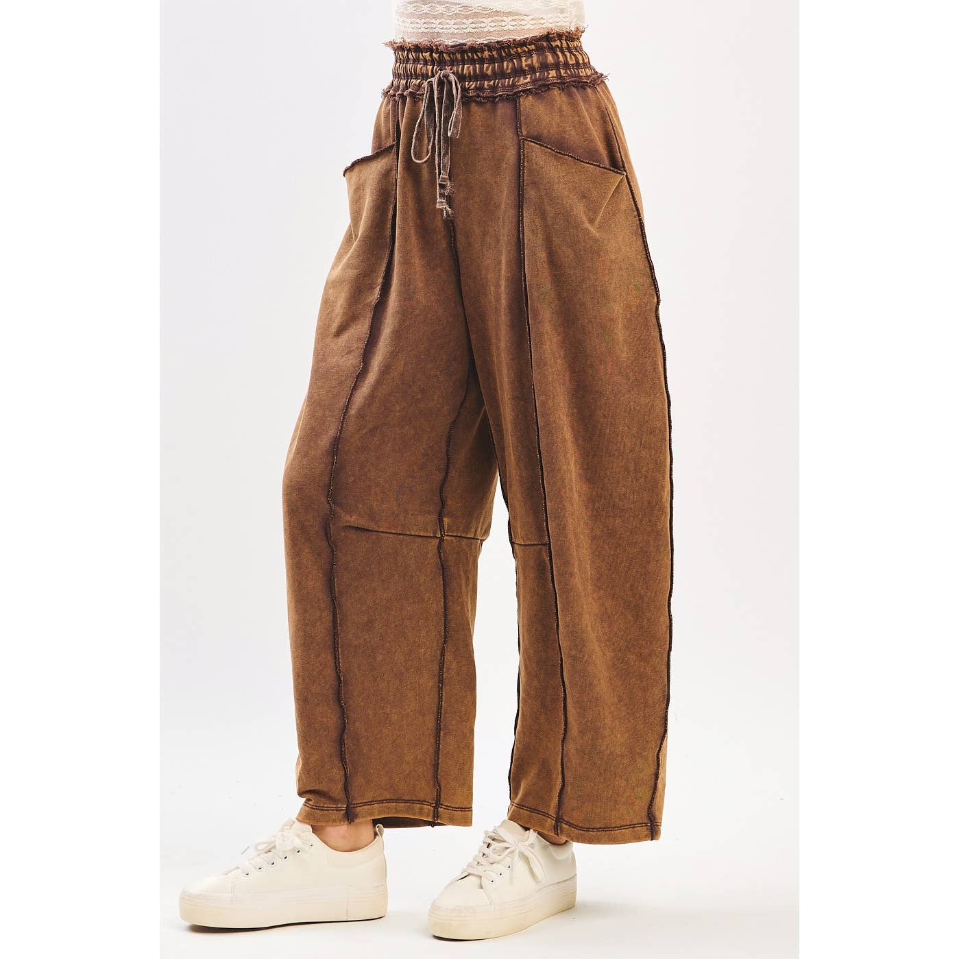 Easy Escape (Brown) Min Wash Barrel Pant