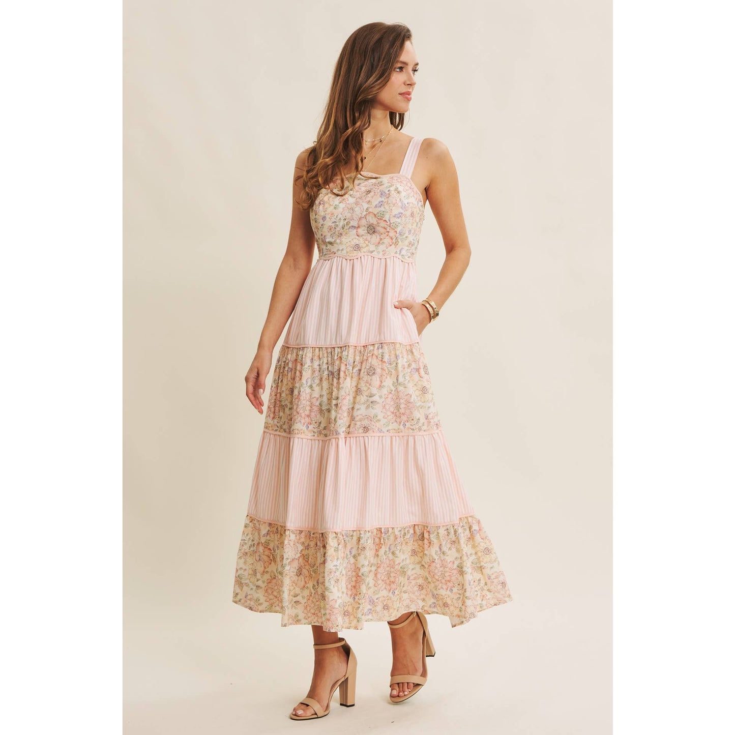 Dreamy Day (Pink) Floral & Stripe Dress