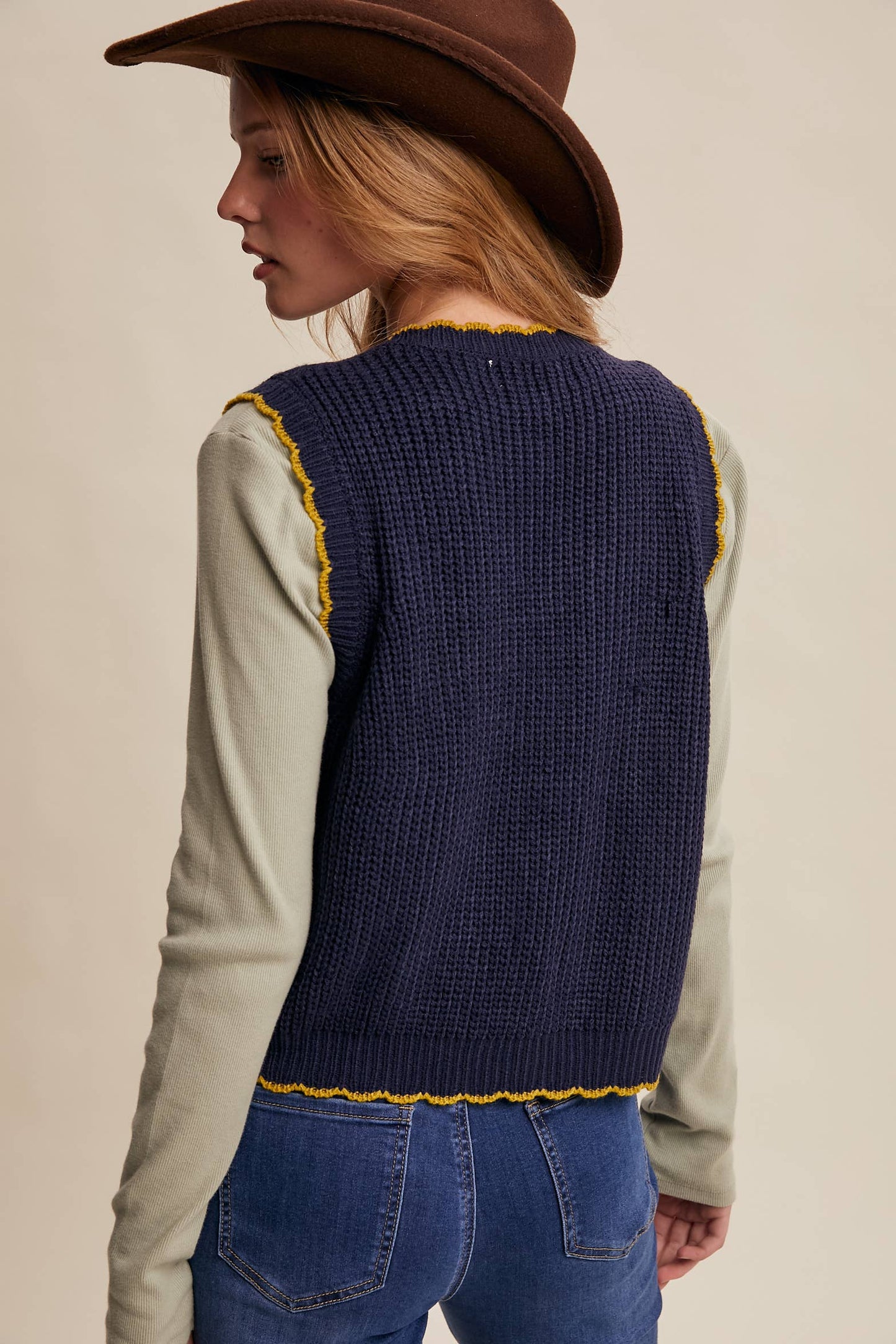 Vintage Views (Navy) Embroidered Vest