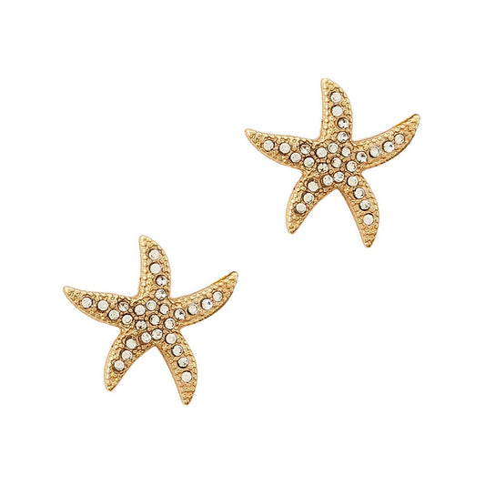 Rhinestone and Gold Starfish Stud Earring