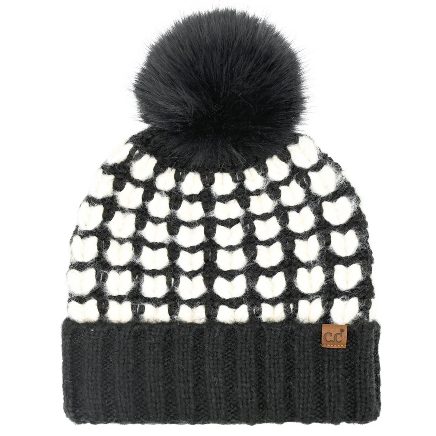 C.C. Full of Heart Pattern Pom Beanie