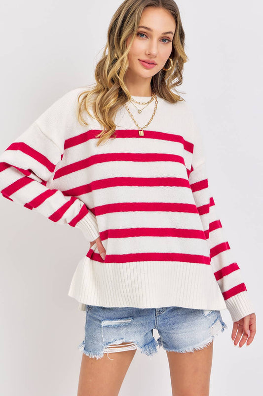 Lucky Stripes (Crm/Red) Pullover Sweater