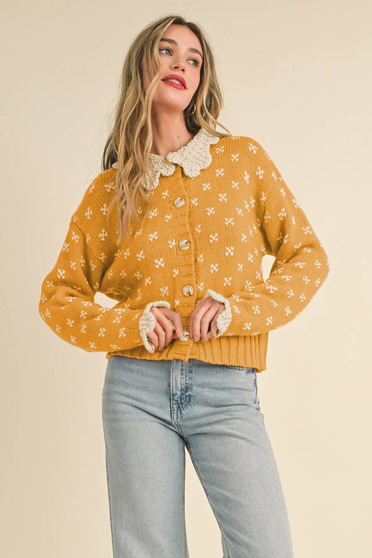 Fall Doll (Mustard) Doll Collar Cardigan