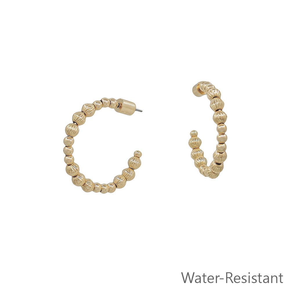Water Resistant Gold Bead 1" Hoop Earring