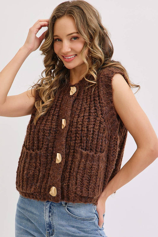 Warm Intentions (Brown) Chunky Knit Vest