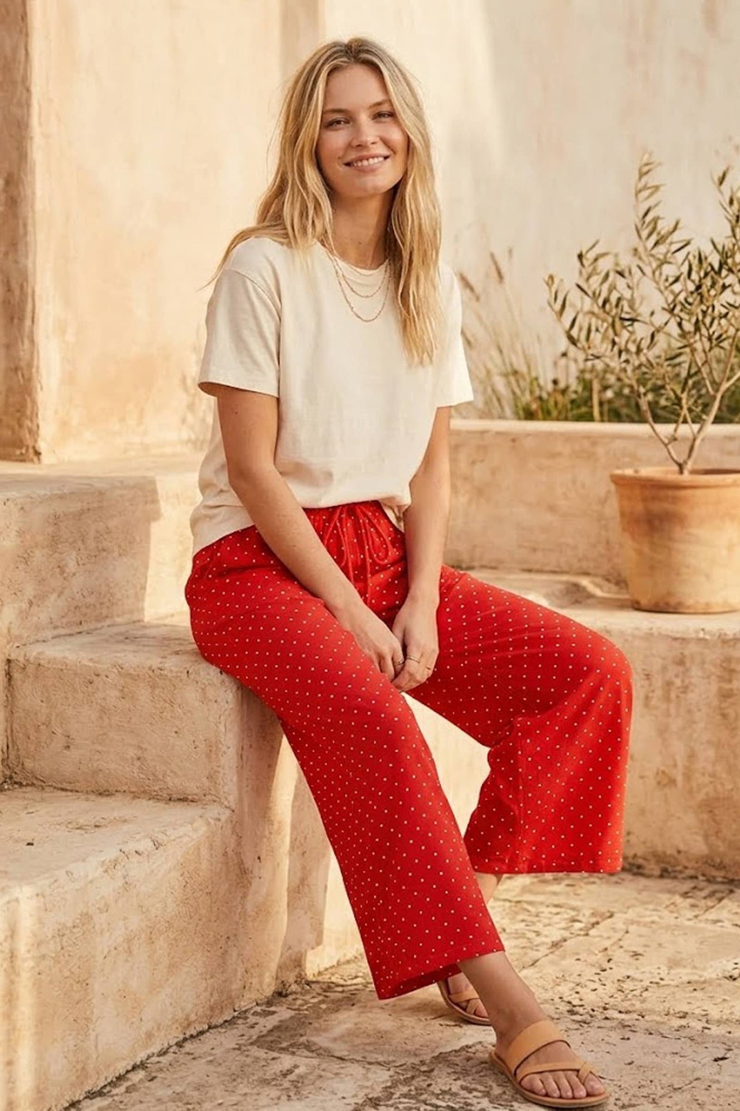 Dot To Dot (Red/Wh) Wide Leg Pants