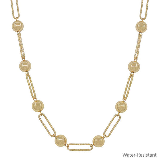 Water Resistant Gold Open Oval & Bead Necklace