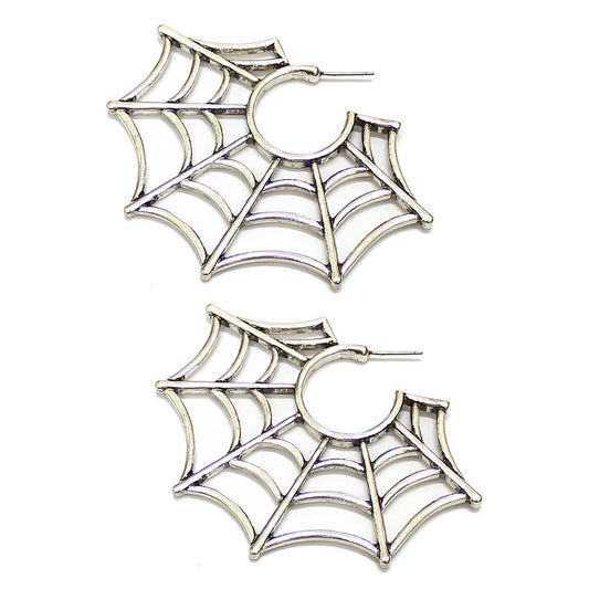 Large Spider Web Hoop Earrings, Silver