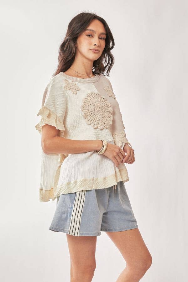 One & Only (Tan) Sweater Boho Ruffle Top