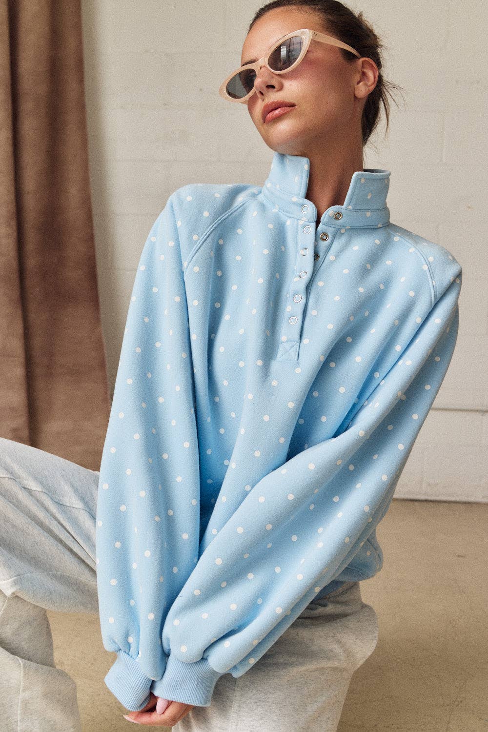 On the Dot (Sky) Polka Dot Sweatshirt