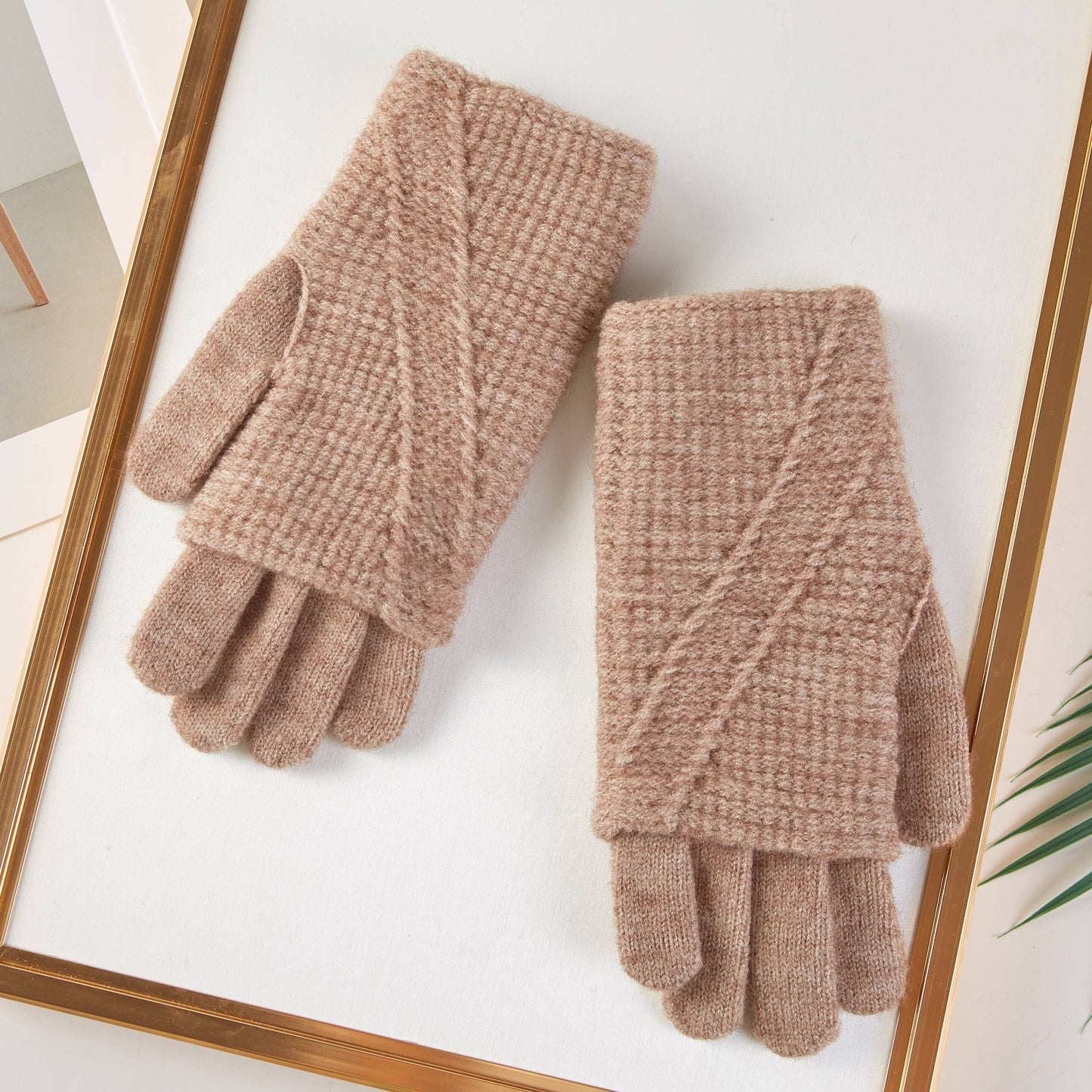 Knit Weave Diagonal Stitch Texture Gloves