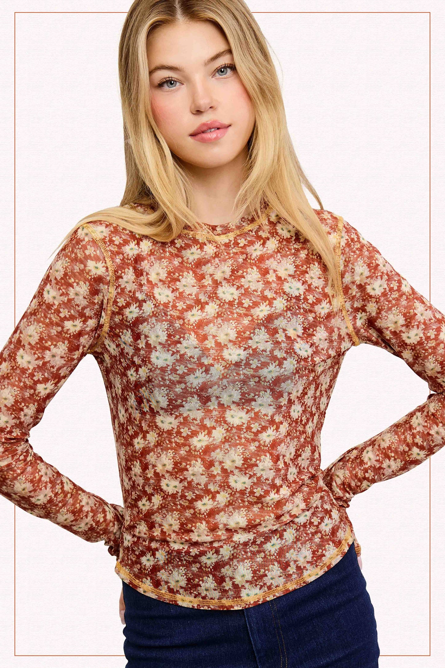 Send Flowers (Cinnamon) LS Mesh Top